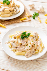 penne pasta carbonara cream sauce with mushroom