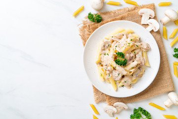 penne pasta carbonara cream sauce with mushroom
