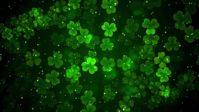 Beautiful Motion Green Leaves Of Three And Four Leaf Clover Bokeh Light With Glitter Dust Background For St Patrick's Day Seamless Loop