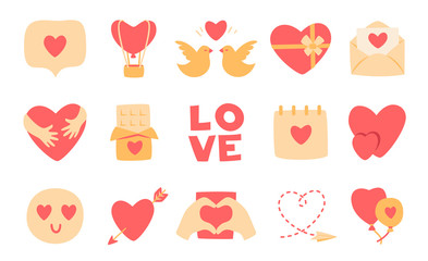 Love heart valentines day romantic icon vector set