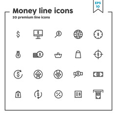 Money thin line icon. Concept of earning and spending money, investments. Vector illustration symbol elements for web design and apps.