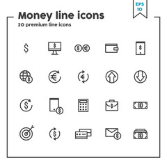 Money thin line icon. Concept of earning and spending money, investments. Vector illustration symbol elements for web design and apps.