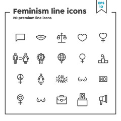 Feminism thin line icon. Concept of women’s power. Vector illustration symbol elements for web design and apps