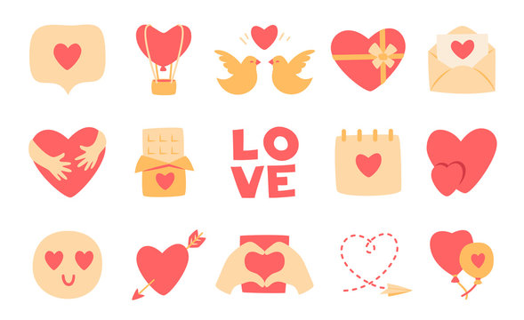 Love Heart Valentines Day Romantic Icon Vector Set