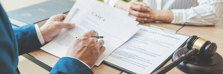 lawyer lawsuit notary consultation or discussing negotiation legal case with document contract women entrepreneurs in the office