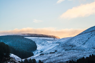 Mountain top in the morning light in winter