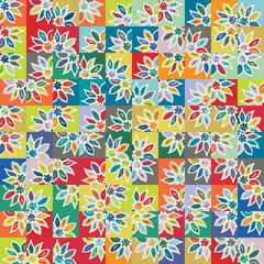 Funky stylized rainbow geo square naive floral micro flower power design. Seamless repeat vector eps 10 pattern swatch.