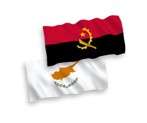 National vector fabric wave flags of Cyprus and Angola isolated on white background. 1 to 2 proportion.