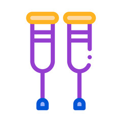 Orthopedic Crutches Walking Equipment Vector Icon Thin Line. Orthopedic And Trauma Rehabilitation, Belt And Walkers Concept Linear Pictogram. Medical Rehab Goods Illustration