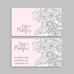 Flower business cards white and black pink background