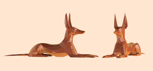 Chocolate Anubis. Set of Brown Shiny Egyptian Gods on Isolated Background. Low Poly Vector 3D Rendering