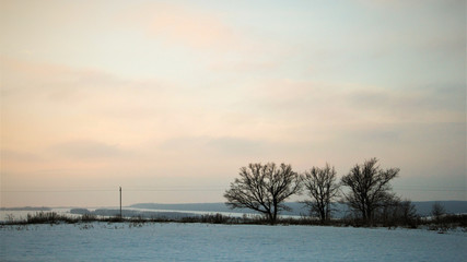 Fototapeta na wymiar winter pink landscape at sunset