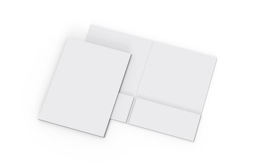 Blank white reinforced pocket folders on isolated white background, mock up template for design presentation. 3d illustration