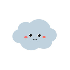 Fototapeta na wymiar Gloomy cartoon cloud character in flat style