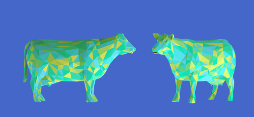 Colorful Cow. Set of Playful Vibrant Cows on Isolated Background. Low Poly Vector 3D Rendering