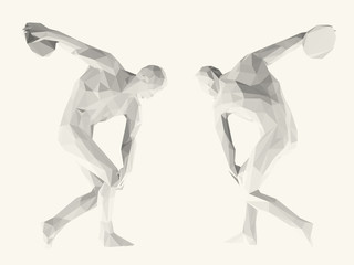 Light Ancient Greek Athlete. Set of Isolated White Discobolus on White Background. Low Poly Vector 3D Rendering