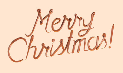 Clay Merry Christmas Lettering on Isolated Background. Brown Shiny Low Poly Vector 3D Rendering