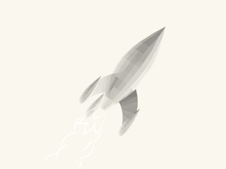 Isolated White Rocket on Light Background. Low Poly Vector 3D Rendering