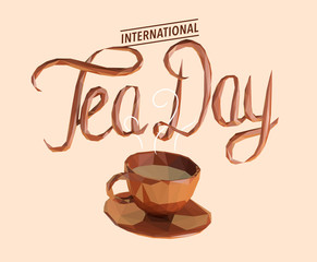 Chocolate International Tea Day Illustration on Isolated Background. Brown Shiny Low Poly Vector 3D Rendering