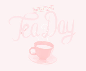 Romantic International Tea Day Illustration on Pink Background. Low Poly Valentines Vector 3D Rendering