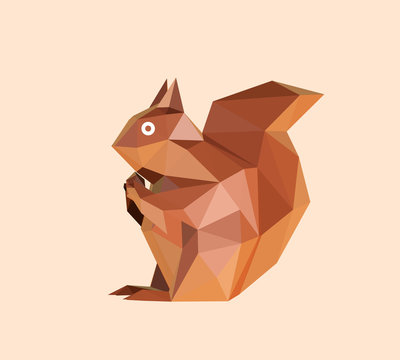 Clay Cartoon Squirrel on Isolated Background. Brown Shiny Low Poly Vector 3D Rendering