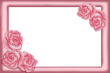 Fototapeta na wymiar Frame in pink color with beautiful colors roses painted by oil paint.