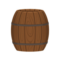 Alcohol barrel, drink container, wooden keg icon isolated on white background. Barrel for wine, rum, beer or gunpowder