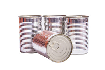 Set of metal tin cans on white background, isolated