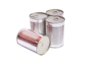 Set of metal tin cans on white background, isolated