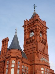 Tower with clock in Cardiff.
