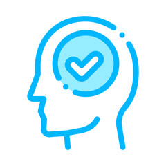 Approved Mark In Man Silhouette Mind Vector Icon Thin Line. Gear And Brain, Heart And Shield, Padlock And Coin Illustration