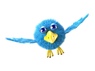 3D Illustration Blue Cartoon Bird Flies