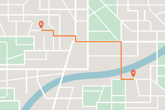 City Map Navigation Route. Finding The Way Concept. Vector Illustration.