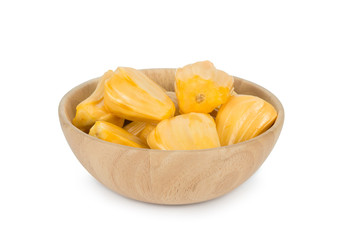 jackfruit in the wooden bowl isolated on white background