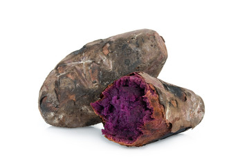 roasted purple sweet potato isolated on white background