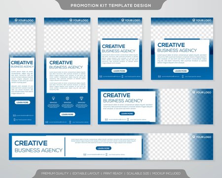 set of business promotion kit template design with abstract style and minimalist layout concept