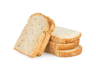sliced wheat bread isolated white background