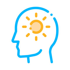 Shining Sun In Man Silhouette Mind Vector Icon Thin Line. Gear And Brain, Heart And Shield, Padlock And Coin Mark Illustration