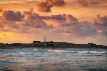 Paphos Lighthouse on a sunrise in winter day in Paphos, Cyprus