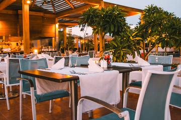 tables on restaurant terrace