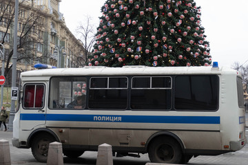 Christmas tree and police bus