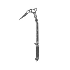 Hand Drawn Ice Axe. Mountaineering Tool. Vector