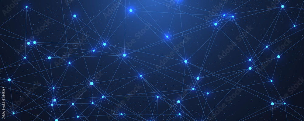 Fototapete Abstract Big Data visualization digital network connection concept background. Artificial intelligence and engineering technology. Global network, Lines plexus, minimal array. Vector illustration.