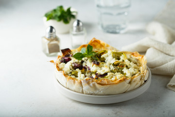 Homemade leek goat cheese tart