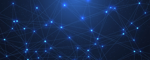 Abstract Big Data visualization digital network connection concept background. Artificial intelligence and engineering technology. Global network, Lines plexus, minimal array. Vector illustration.