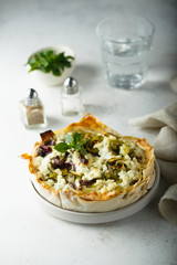Homemade leek goat cheese tart