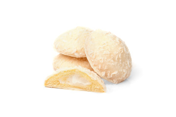 Biscuit cookies with coconut filling isolated on white background.