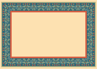 Decorative template with square floral ornament. Rectangular floral frame with wild flowers and tulips. Vector illustration EPS10