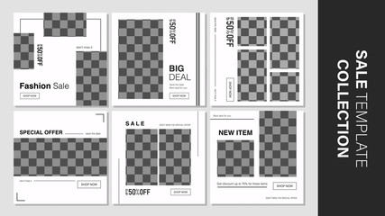 Sale template collection for promotion sale. Editable banner for social media post, web and internet. Sale square banner ads