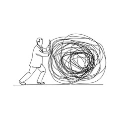 continuous line drawing of business man push stone vector illustration